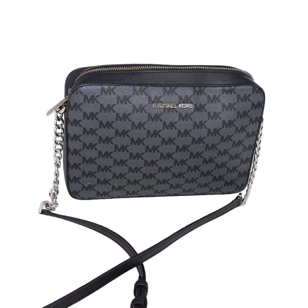 Michael Kors Jet Set East West Black Monogram Logo Crossbody Bag